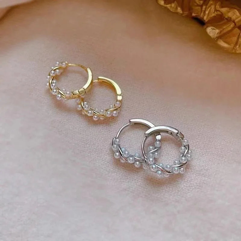 Pendientes de Aro para Mujer con Perlas plateadas