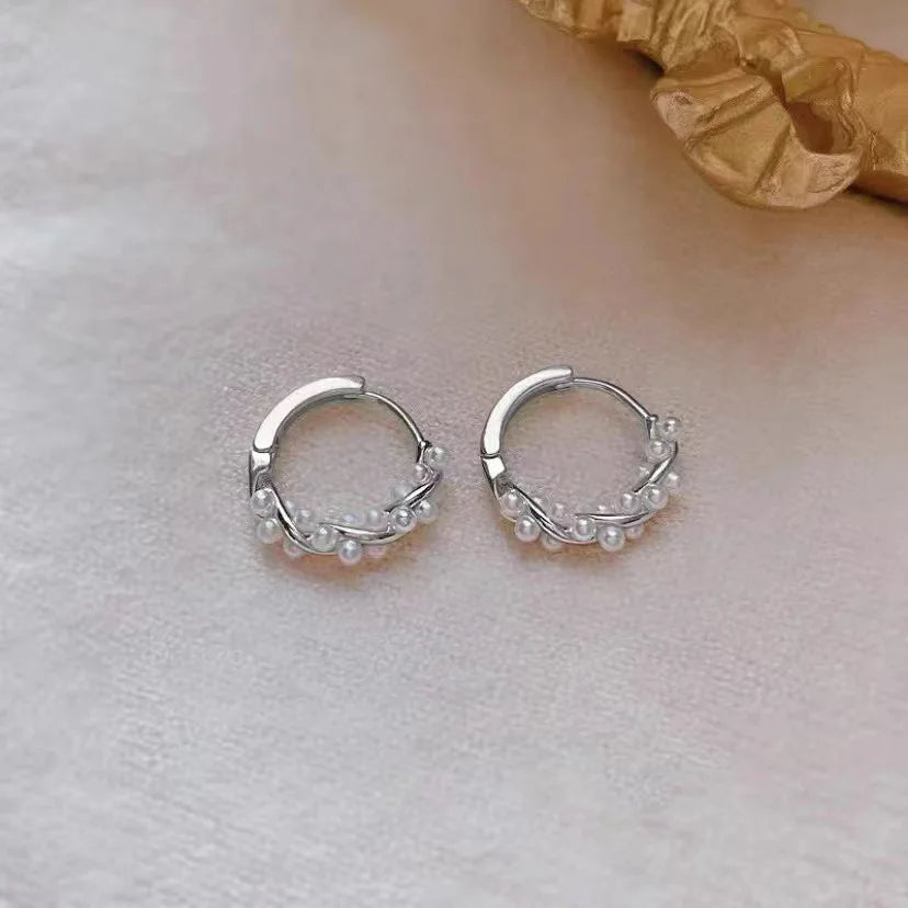 Pendientes de Aro para Mujer con Perlas plateadas