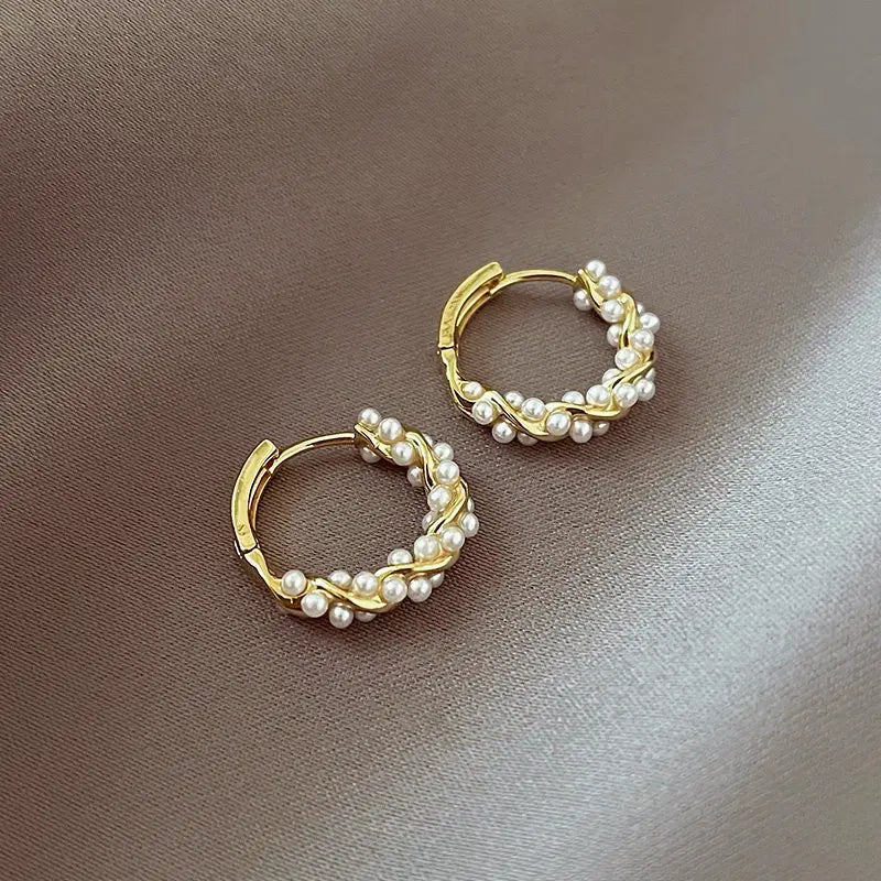 Pendientes de Aro para Mujer con Perlas doradas