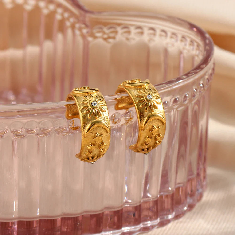 Pendientes Aros Retro Sol oro