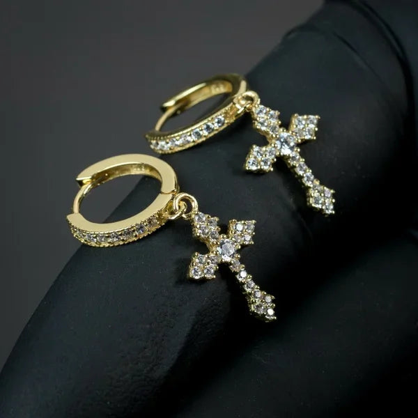 Pendientes Cruz Discreta Hombre Mujer oro estilo 2