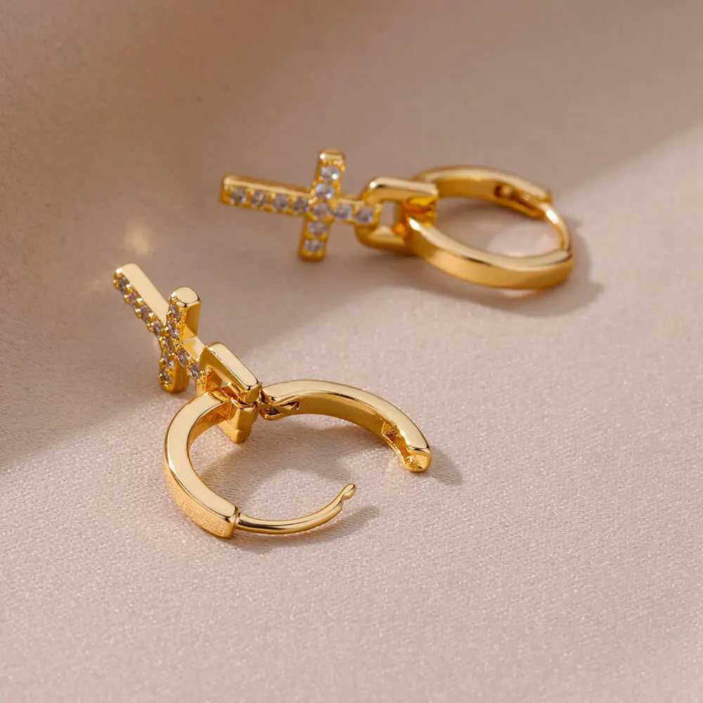 Pendientes de Cruz para Mujer Aros de oro