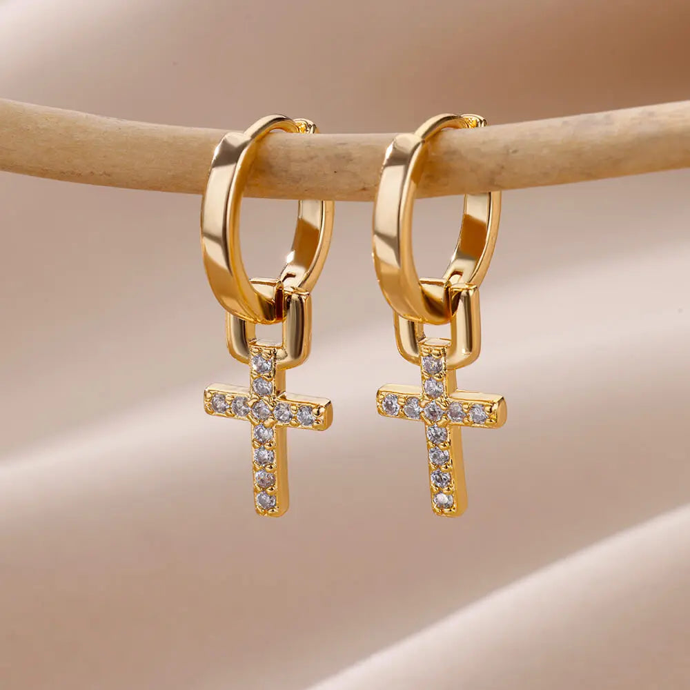 Pendientes de Cruz para Mujer Aros de oro
