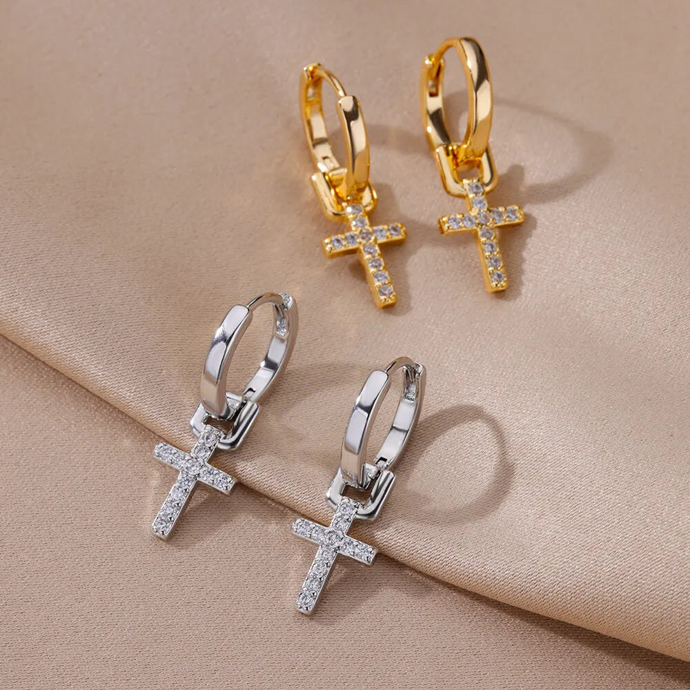 Pendientes de Cruz para Mujer Aros de plata