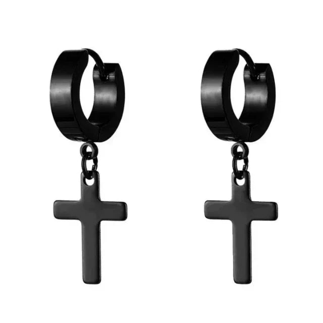 Pendientes Cruz Hombre Mujer negro