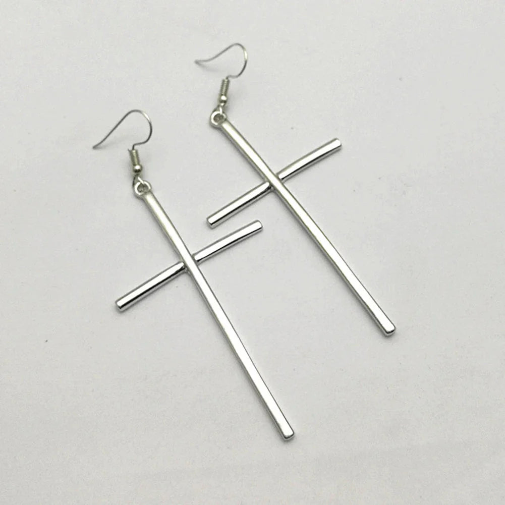 Pendientes Cruz Larga Plata