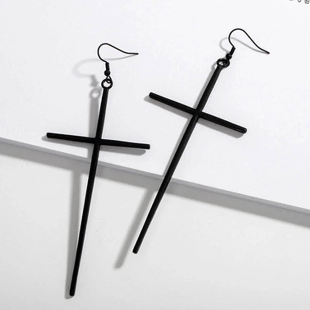 Pendientes Cruz Larga Negro