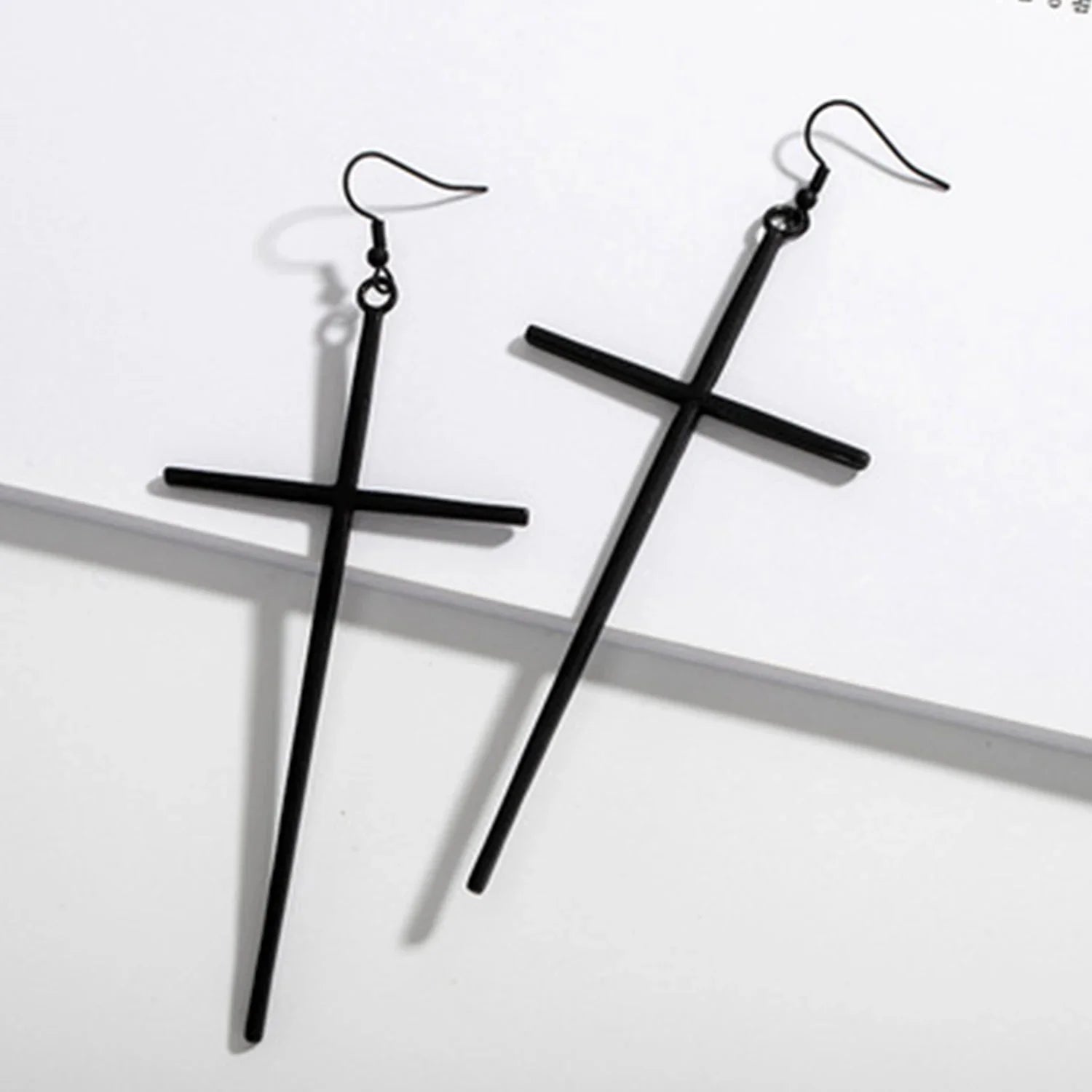 Pendientes Cruz Larga Negro