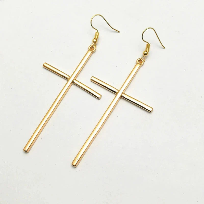 Pendientes Cruz Larga Oro