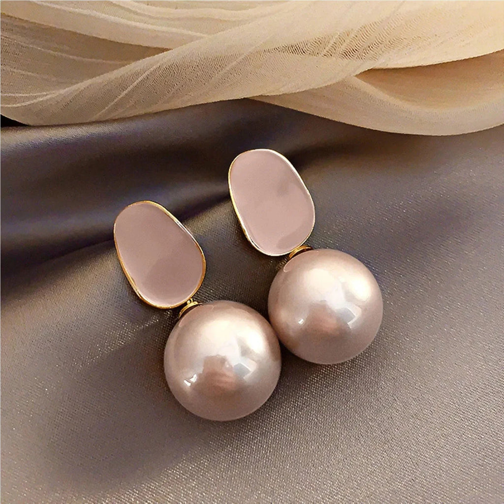 Pendientes de Estilo Retro con Perlas Blancas rosa