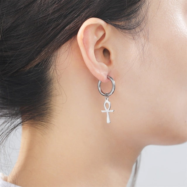 Aretes Egipcios Cruz de Ankh para Mujer en Plata