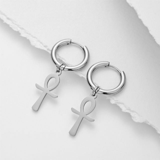 Aretes Egipcios Cruz de Ankh para Mujer en Plata