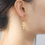 Aretes Egipcios Cruz de Ankh para Mujer en Oro