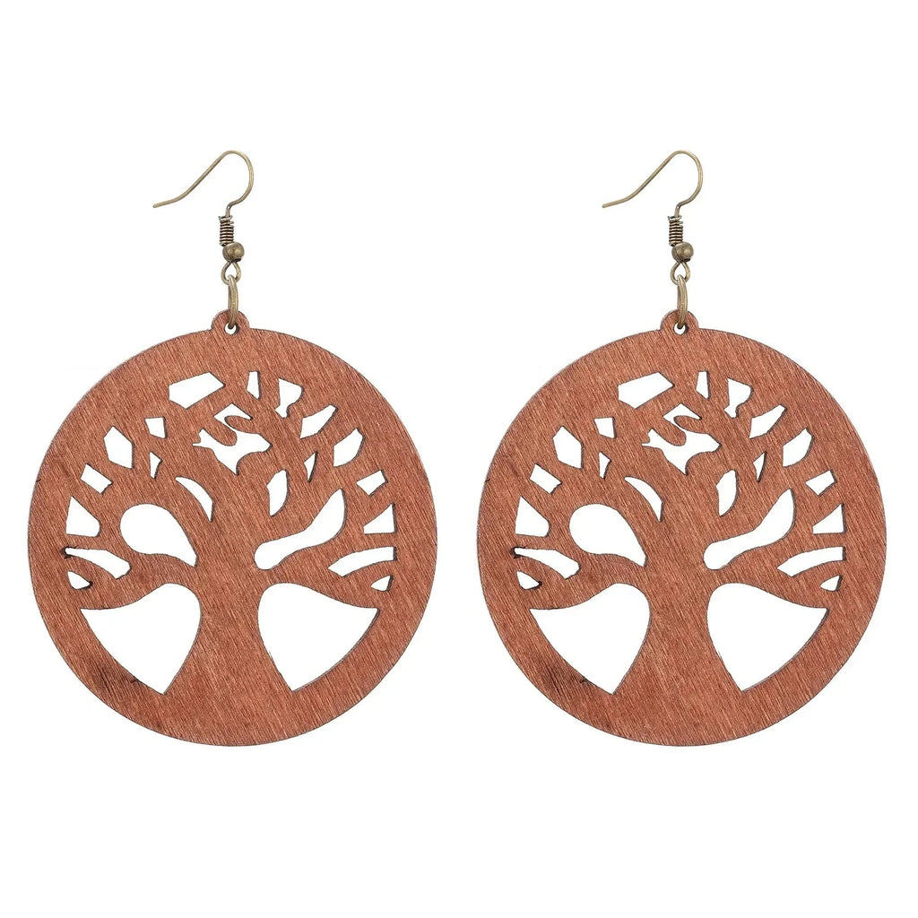 Pendientes Colgantes de Madera Árbol de la Vida