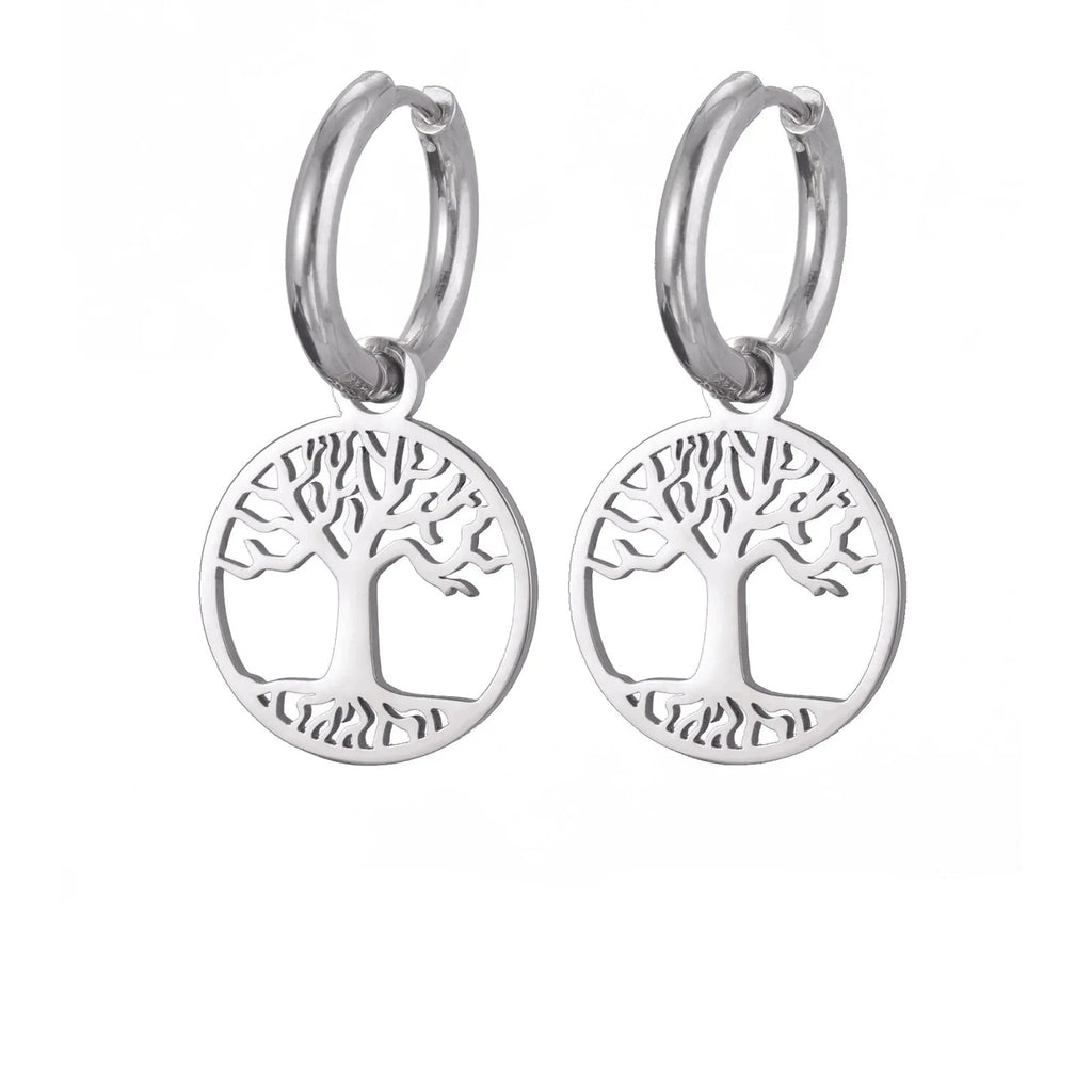 Pendientes de Mujer Aros Colgantes Árbol de la Vida plata