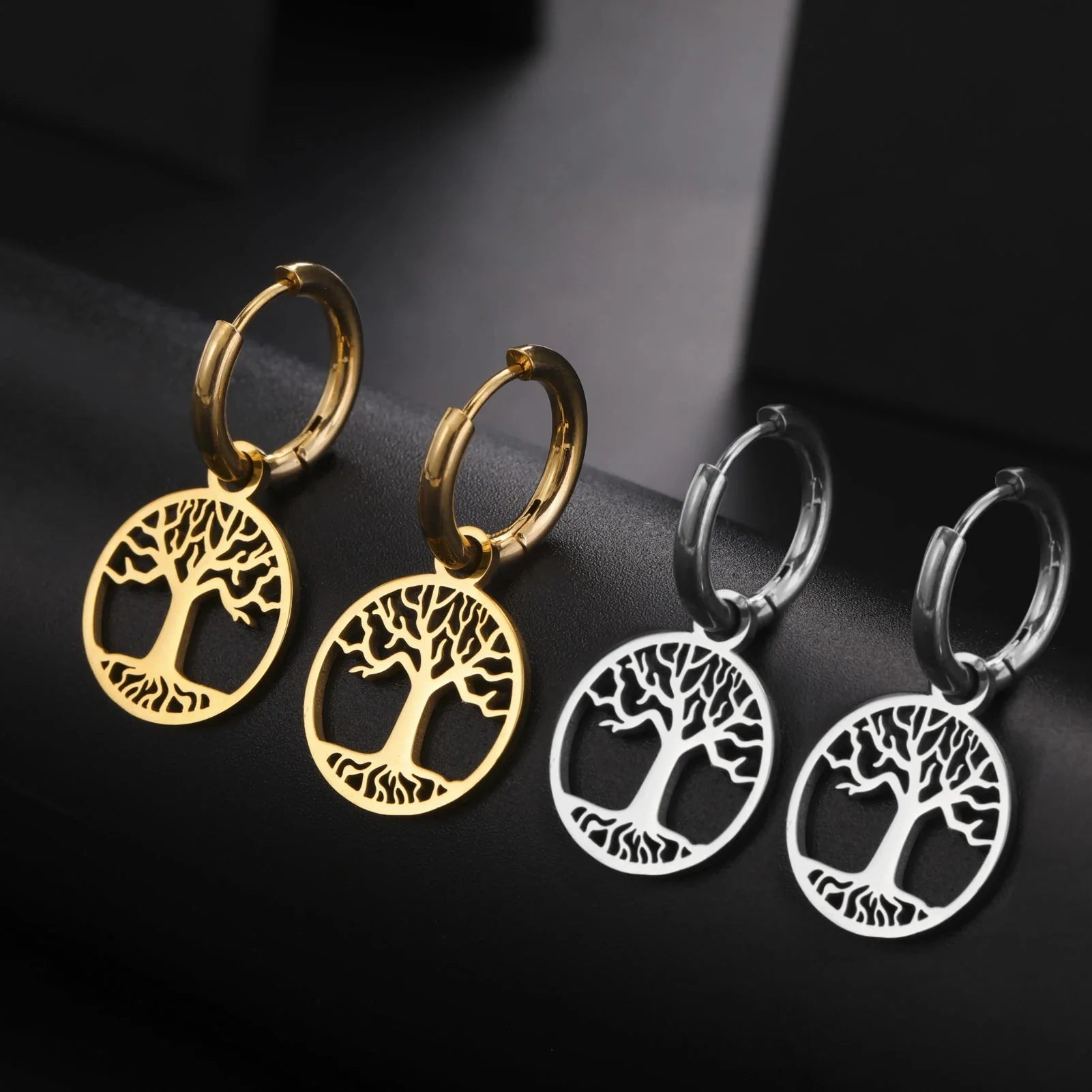 Pendientes de Mujer Aros Colgantes Árbol de la Vida