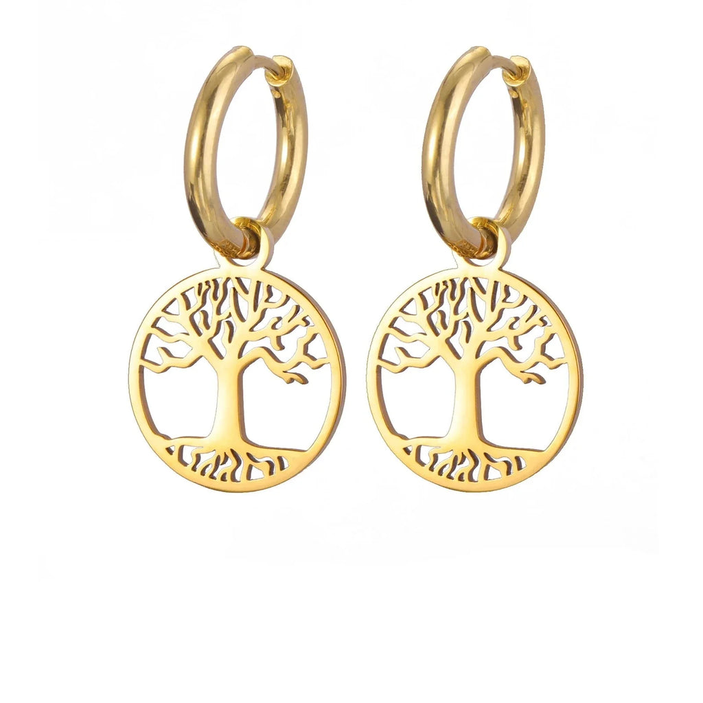 Pendientes de Mujer Aros Colgantes Árbol de la Vida oro