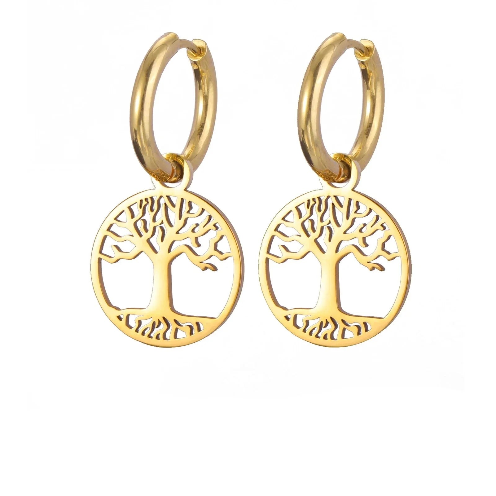 Pendientes de Mujer Aros Colgantes Árbol de la Vida oro