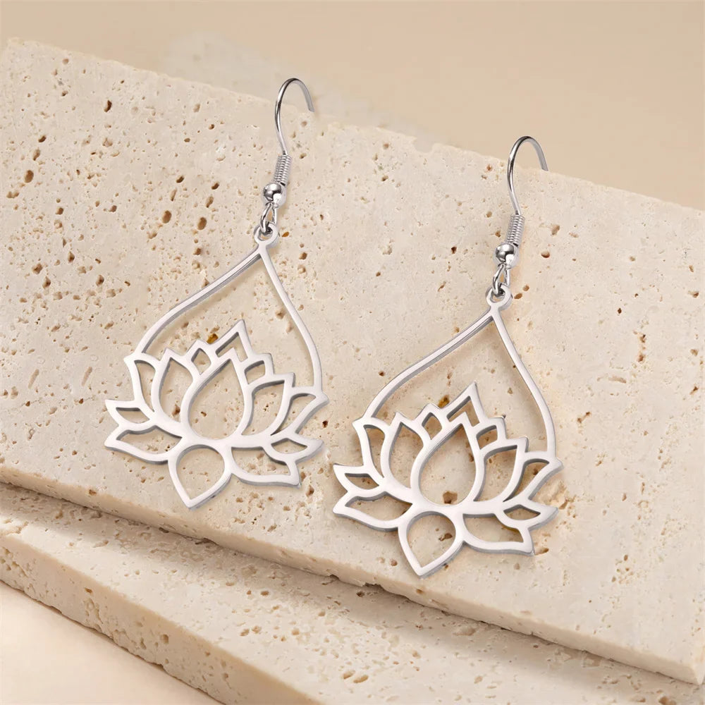 Pendientes Colgantes de Mujer Flor de Loto plata
