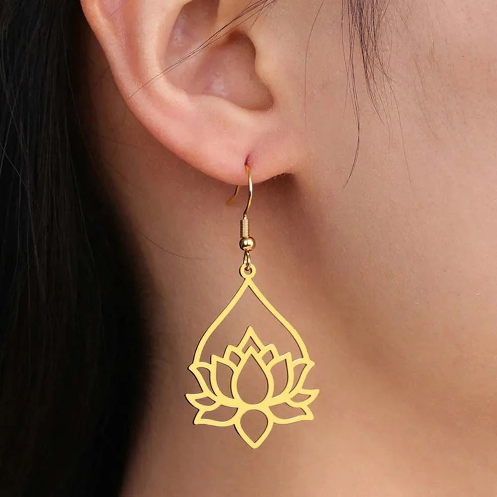 Pendientes Colgantes de Mujer Flor de Loto oro
