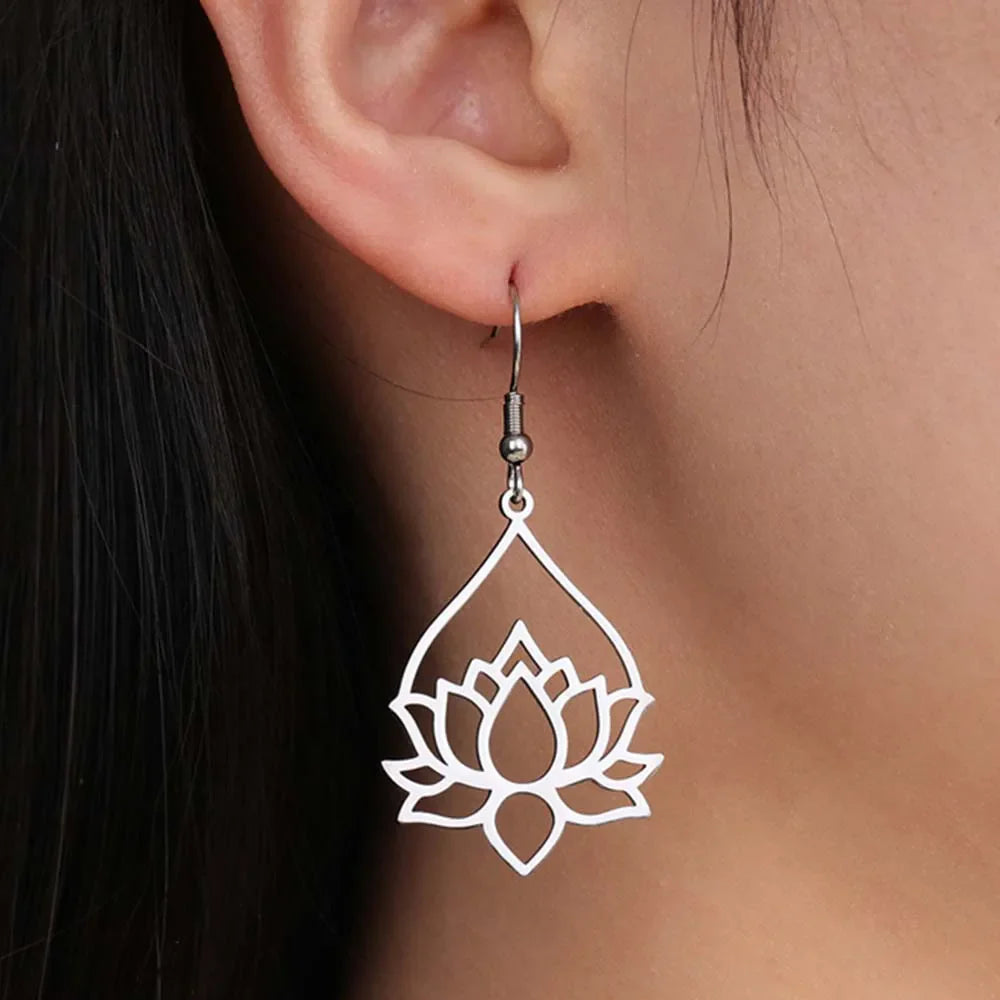 Pendientes Colgantes de Mujer Flor de Loto plata