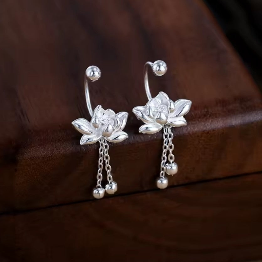 Pendientes Colgantes Flor de Loto Plateados de Mujer