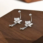 Pendientes Colgantes Flor de Loto Plateados de Mujer