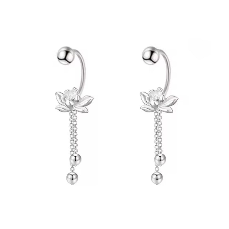 Pendientes Colgantes Flor de Loto Plateados de Mujer