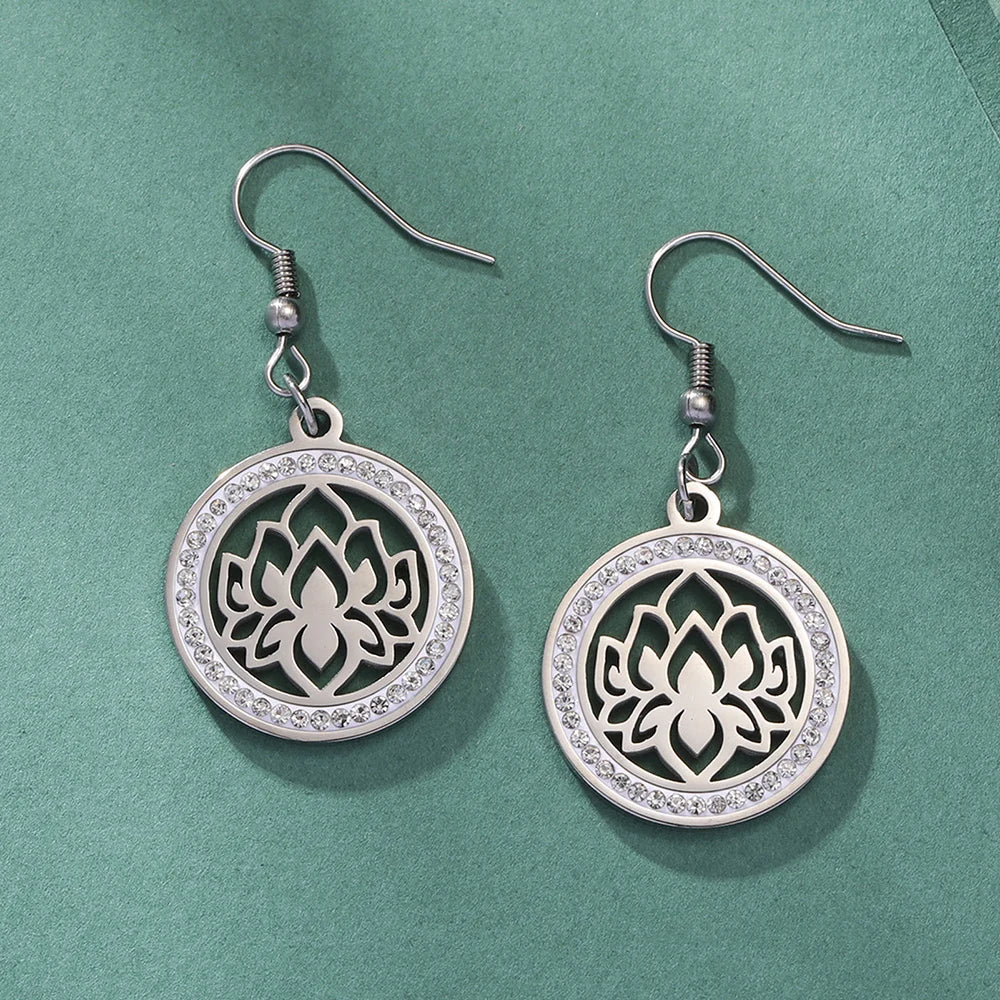 argPendientes Colgantes de Mujer Flor de Loto Dawapara plata
