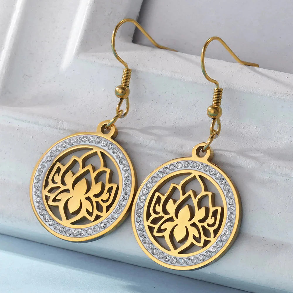 Pendientes Colgantes de Mujer Flor de Loto Dawapara oro