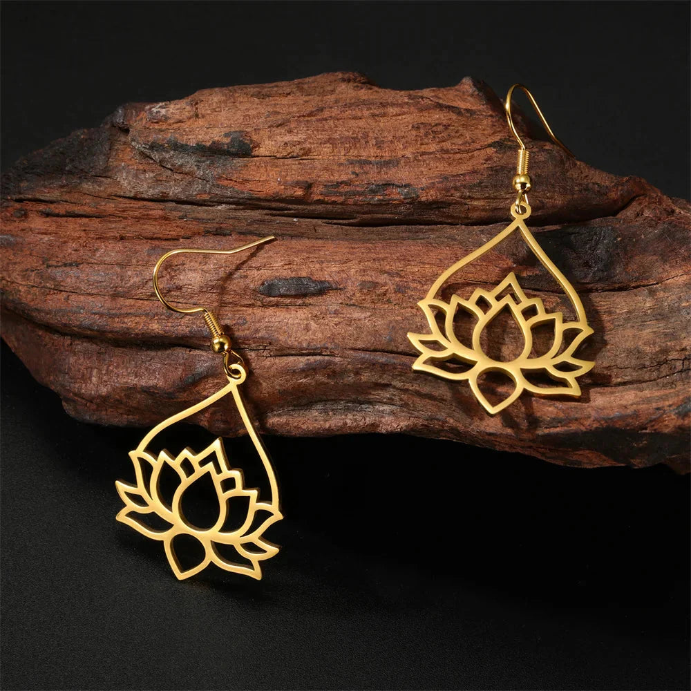 Pendientes Colgantes de Mujer Flor de Loto oro