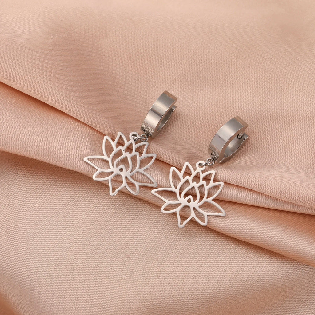 Pendientes Colgantes de Mujer Flor de Loto Zen plata
