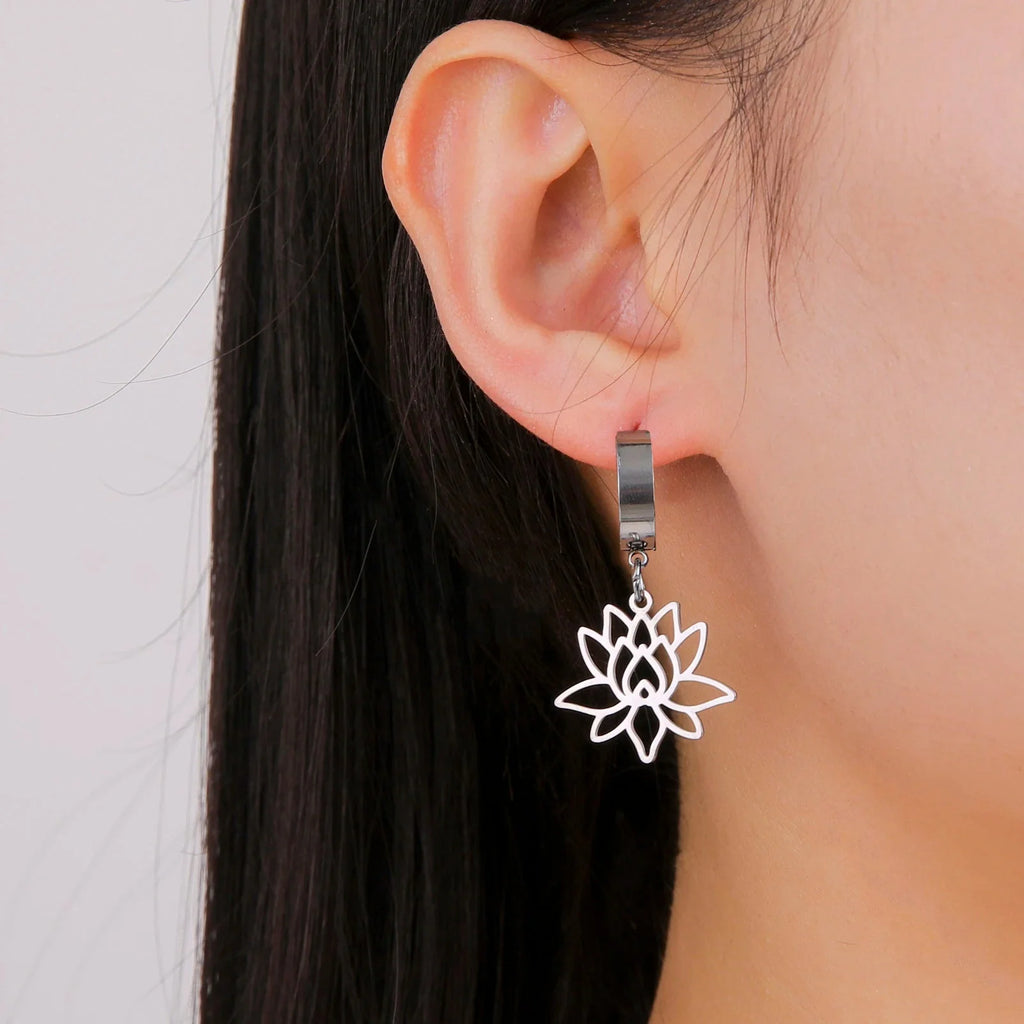 Pendientes Colgantes de Mujer Flor de Loto Zen plata