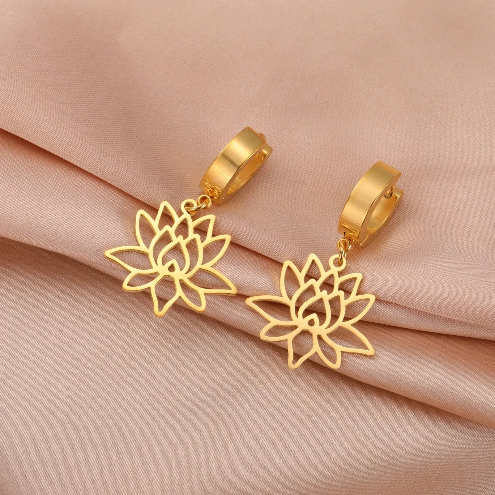 Pendientes Colgantes de Mujer Flor de Loto Zen oro