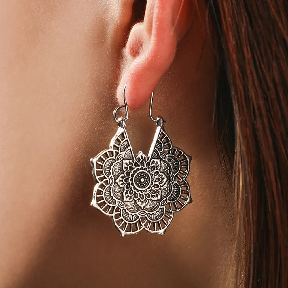 Pendientes para mujer Mandala Flor plata