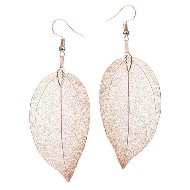 Pendientes Hoja Bohemia oro rosa