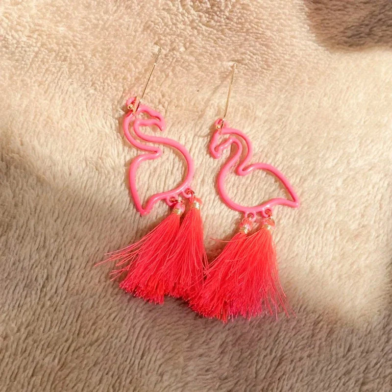 Pendientes Flamencos Rosados con Plumas