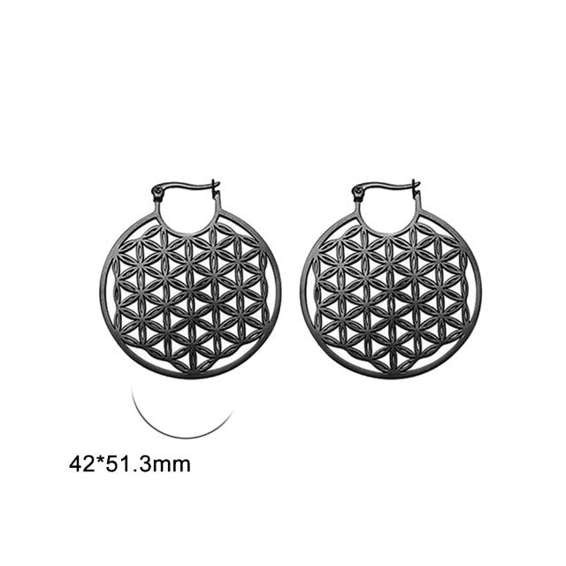Pendientes Flor de la Vida Mandala Dawapara Mujer negro