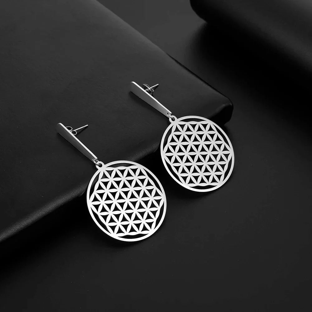Pendientes Colgantes Flor de la Vida plata