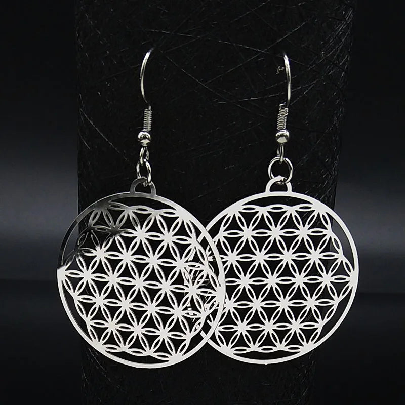 Pendientes Colgantes Flor de la Vida de Plata