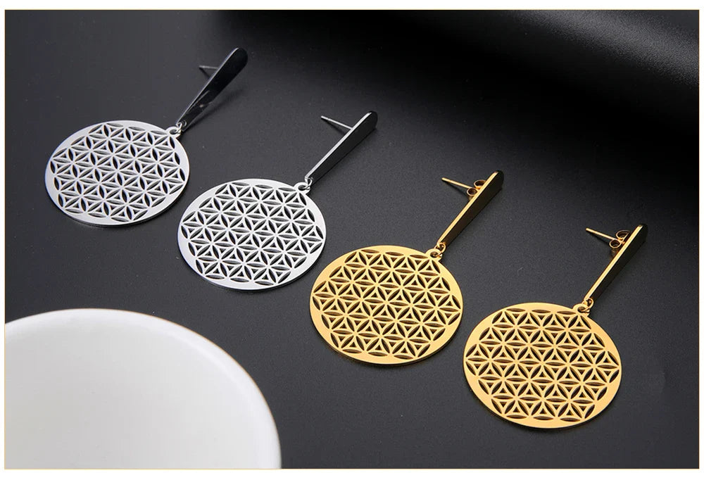 Pendientes Colgantes Flor de la Vida Mujer Mandala plata