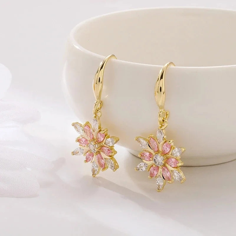 Pendientes Colgantes Copo de Nieve con Circonita para Mujer estilo 2
