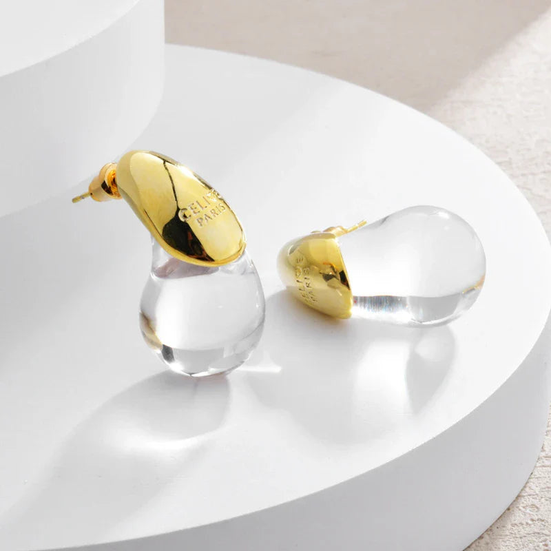 Pendientes de Clavo Gota de Agua Transparente oro