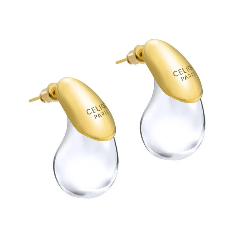 Pendientes de Clavo Gota de Agua Transparente oro