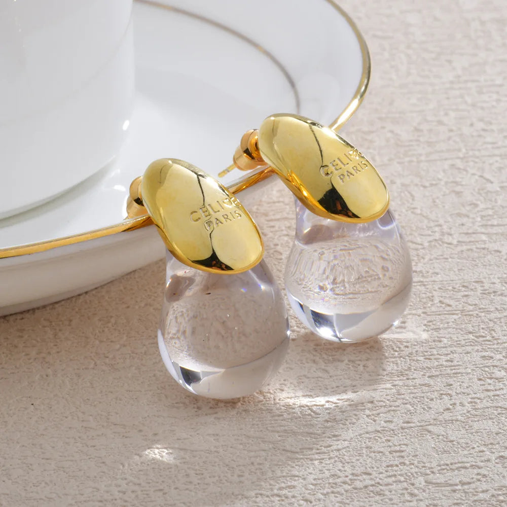 Pendientes de Clavo Gota de Agua Transparente oro