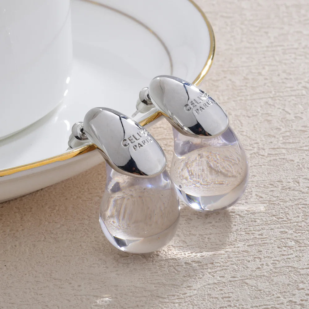 Pendientes de Clavo Gota de Agua Transparente plata