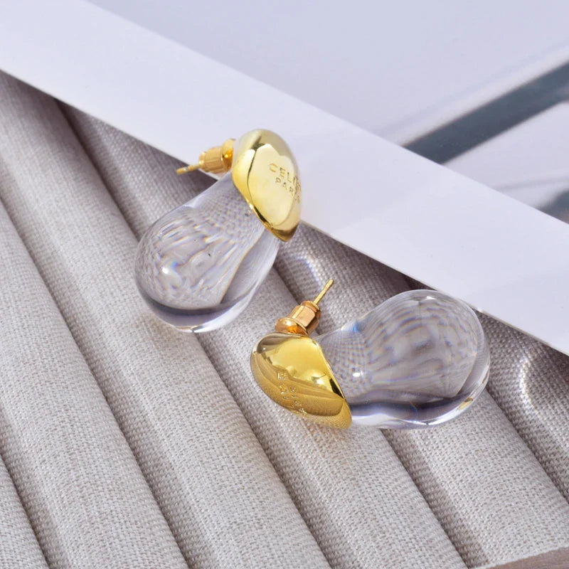 Pendientes de Clavo Gota de Agua Transparente oro