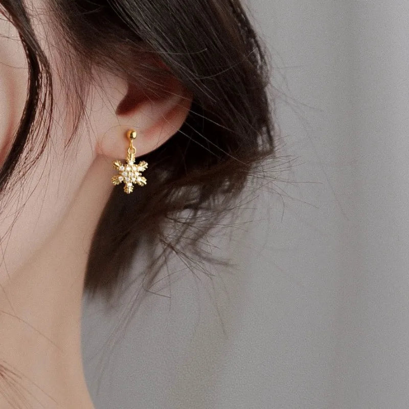 Pendientes Colgantes de Invierno Copo de Nieve para Mujer en oro