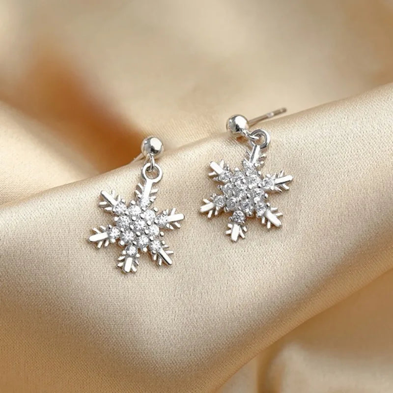 Pendientes Colgantes de Invierno Copo de Nieve para Mujer en plata