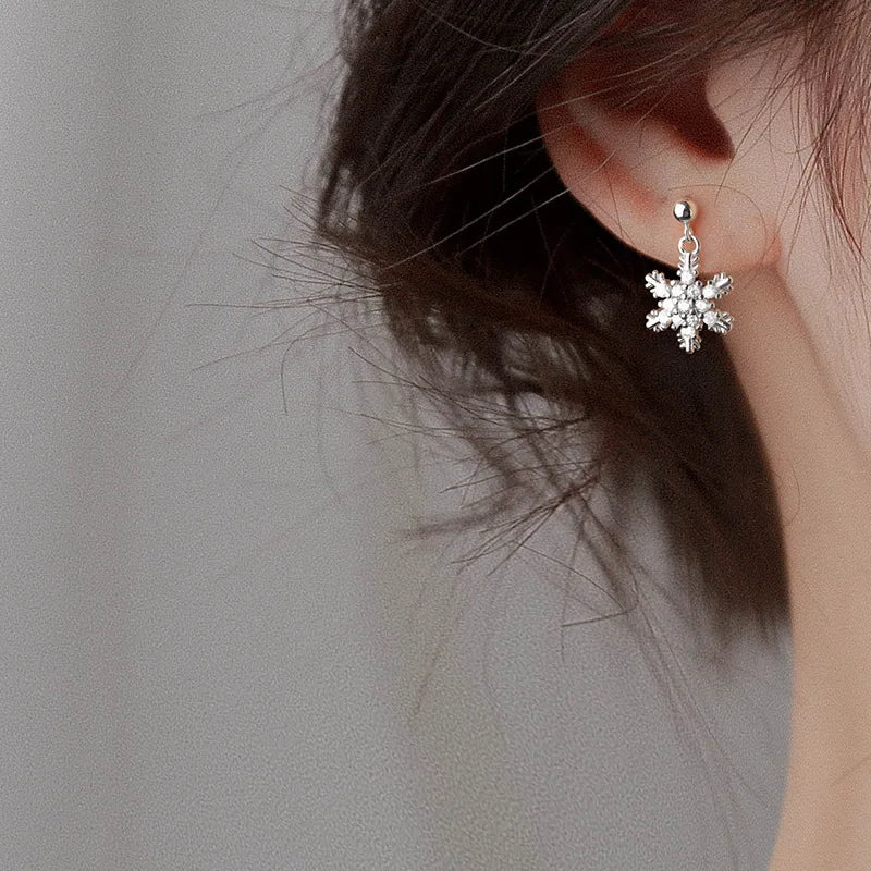 Pendientes Colgantes de Invierno Copo de Nieve para Mujer en plata